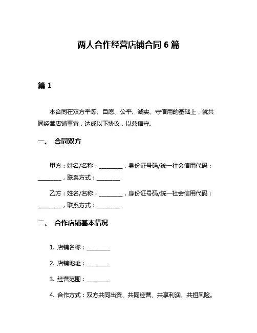 两人合作经营店铺合同6篇