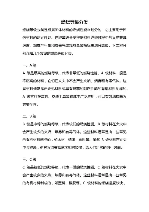 燃烧等级分类