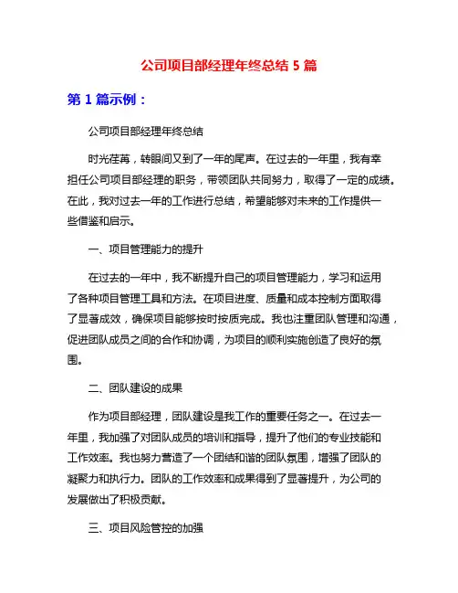 公司项目部经理年终总结5篇