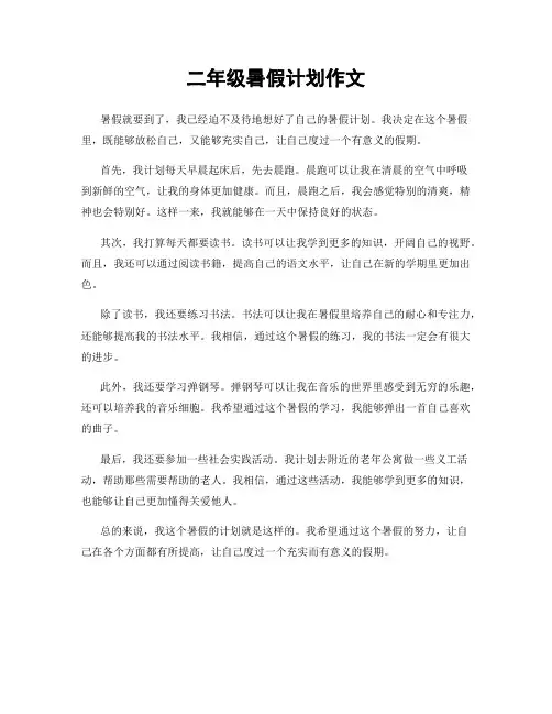 二年级暑假计划作文