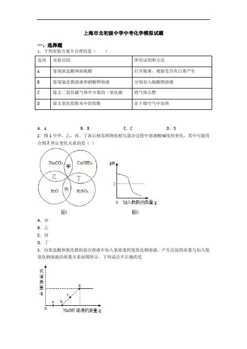 上海市北初级中学中考化学模拟试题