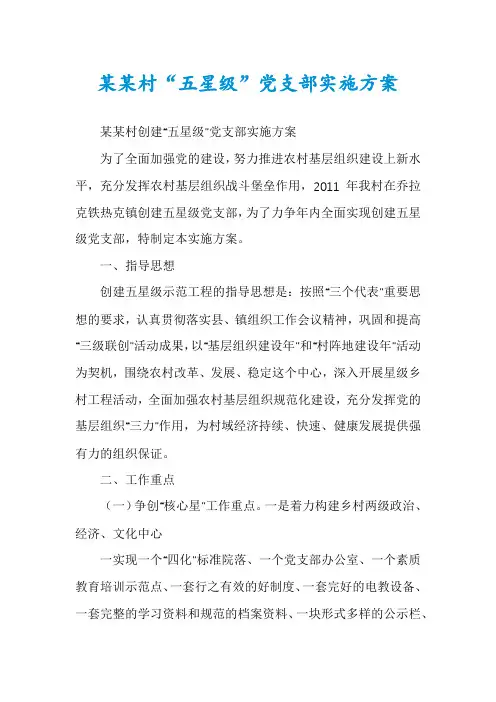 某某村“五星级”党支部实施方案