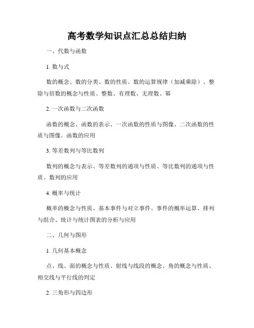 高考数学知识点汇总总结归纳