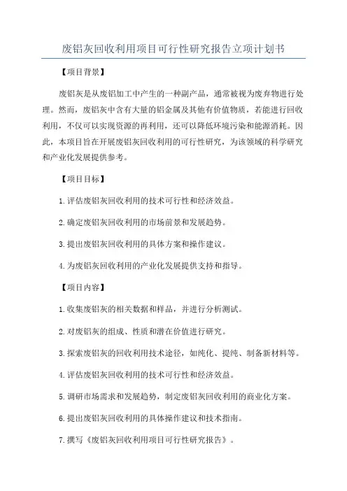 废铝灰回收利用项目可行性研究报告立项计划书