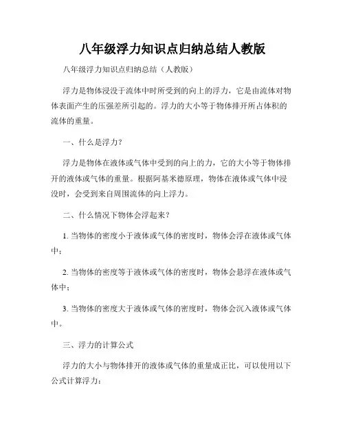 八年级浮力知识点归纳总结人教版