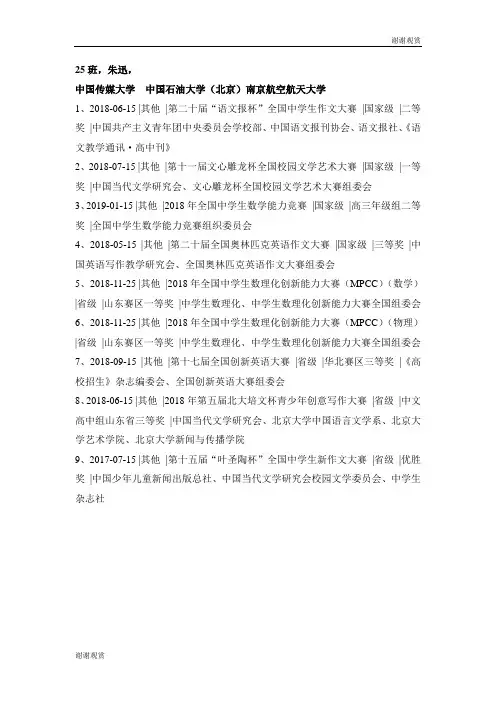 第二十届语文报杯全国中学生作文大赛
