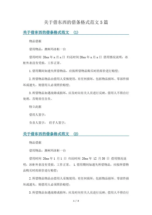 关于借东西的借条格式范文5篇