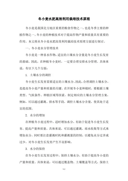 冬小麦水肥高效利用栽培技术原理