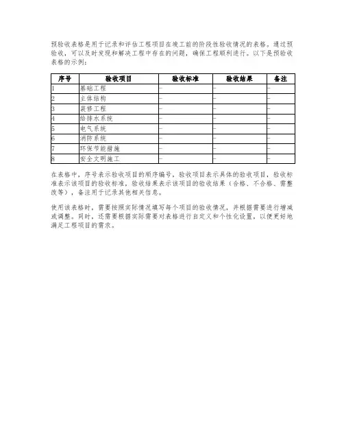 预验收表格