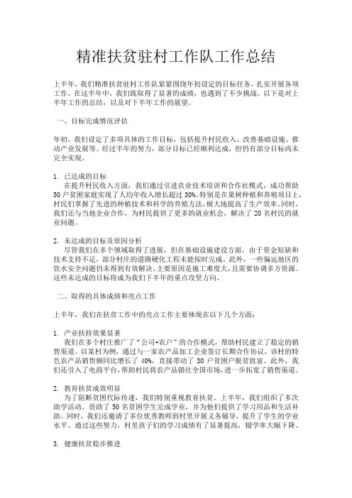 精准扶贫驻村工作队工作总结
