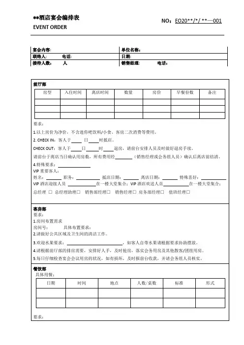 酒店会议宴会通知单(全面版)