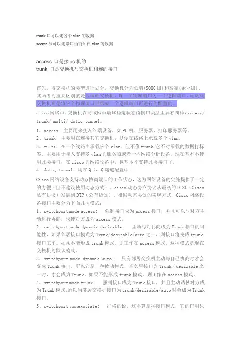 交换机三种端口模式Access、Hybrid和Trunk的理解