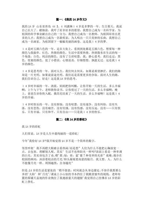 今年我14岁了作文