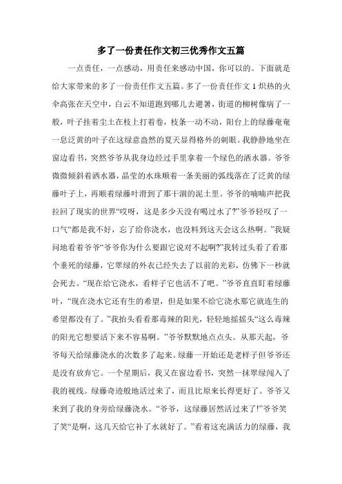 多了一份责任作文初三优秀作文五篇