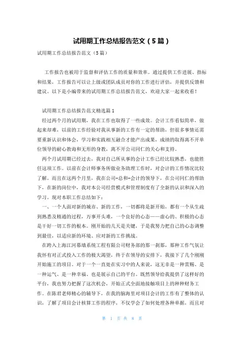 试用期工作总结报告范文(5篇)