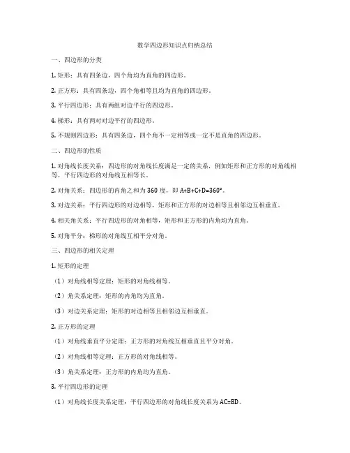 数学四边形知识点归纳总结