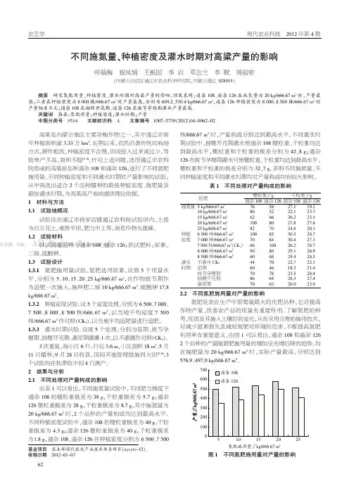 不同施氮量、种植密度及灌水时期对高梁产量的影响