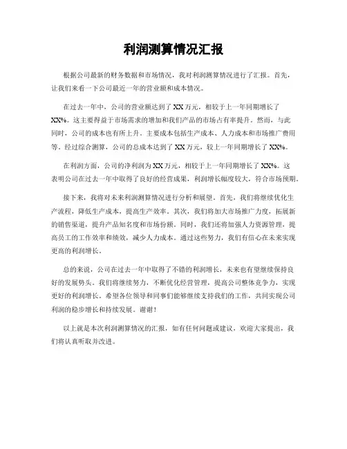 利润测算情况汇报