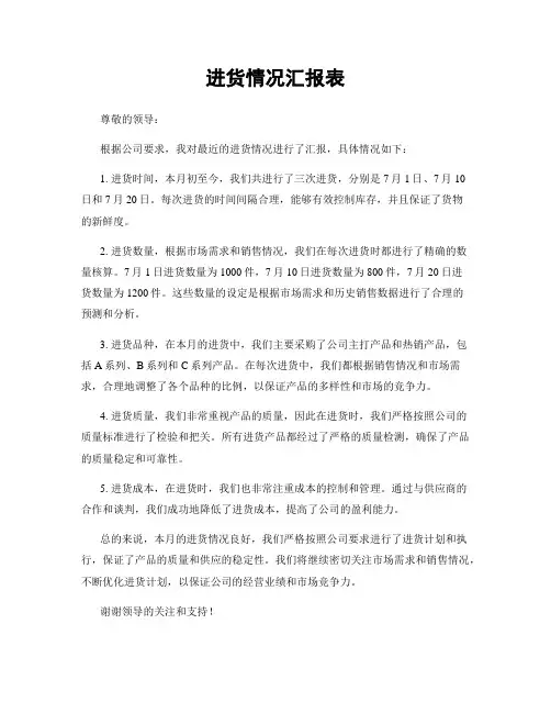 进货情况汇报表
