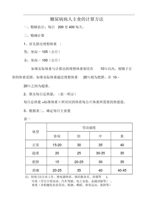 糖尿病病人主食的计算方法