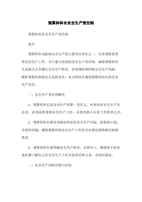 预算科科长安全生产责任制