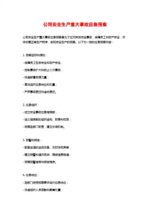 公司安全生产重大事故应急预案 (2)