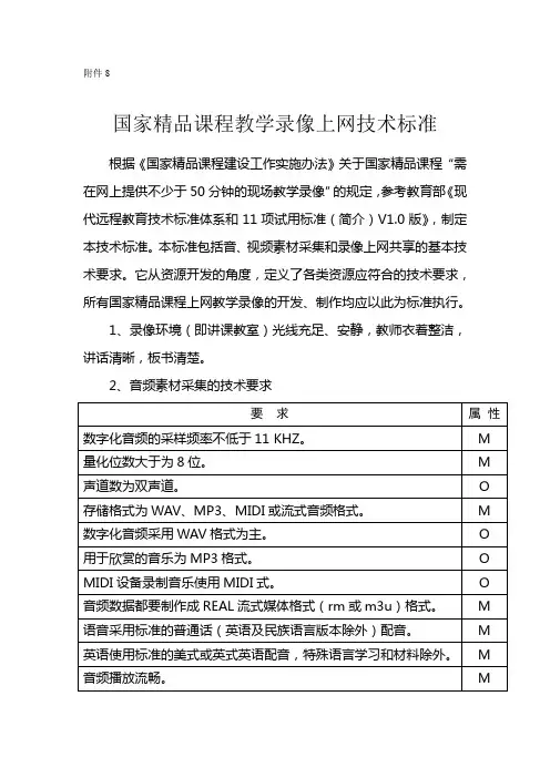 国家精品课程教学录像上网技术标准