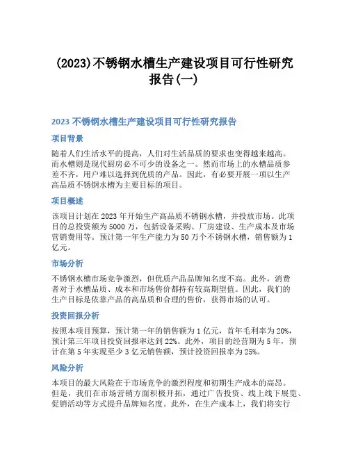 (2023)不锈钢水槽生产建设项目可行性研究报告(一)