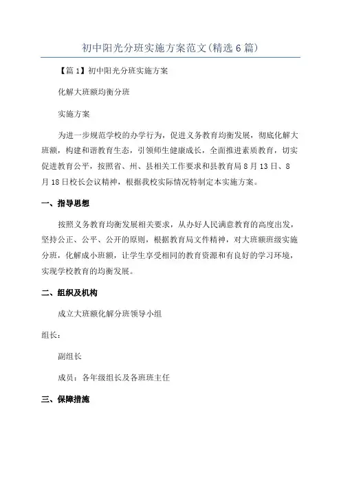 初中阳光分班实施方案范文(精选6篇)