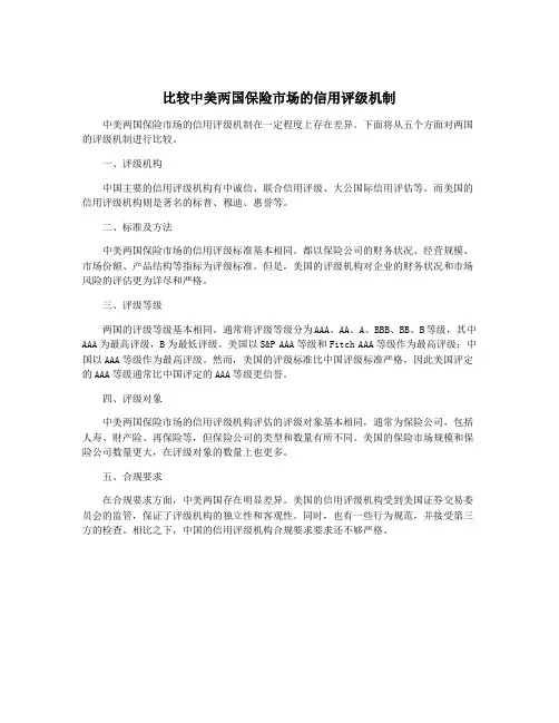 比较中美两国保险市场的信用评级机制