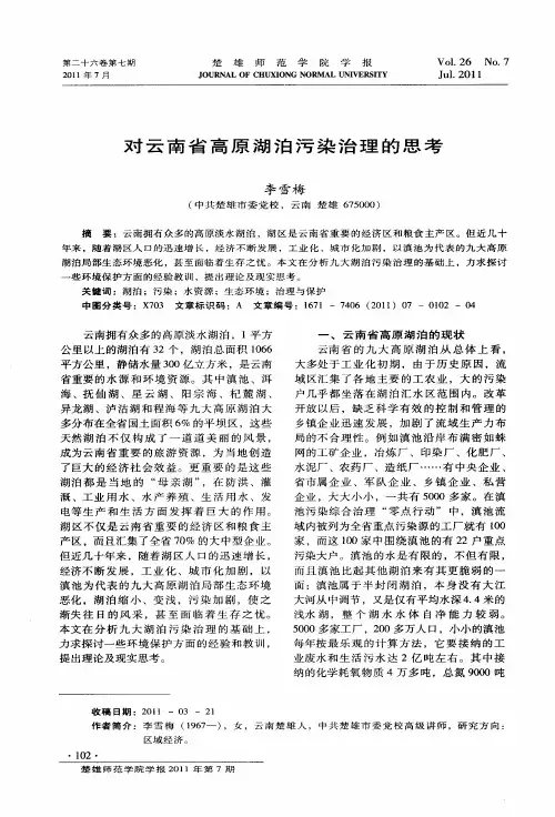 对云南省高原湖泊污染治理的思考