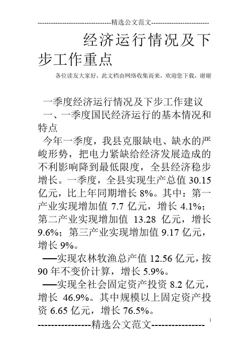 经济运行情况及下步工作重点