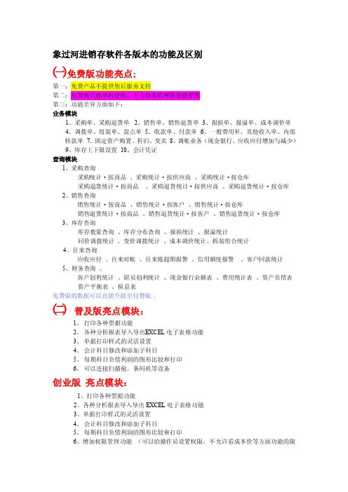 象过河进销存软件各版本的功能及区别