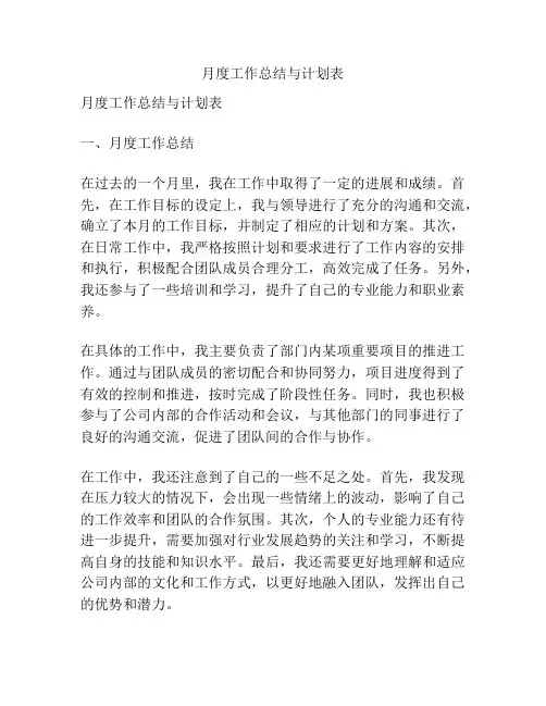 月度工作总结与计划表