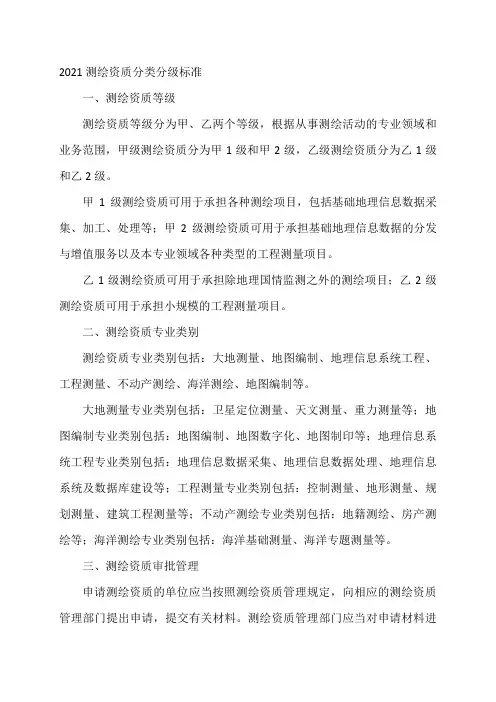 2021测绘资质分类分级标准