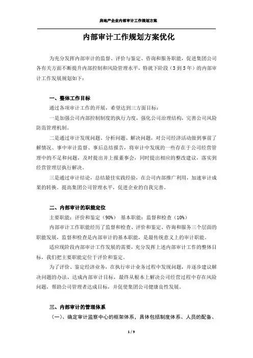房地产企业内部审计工作规划方案