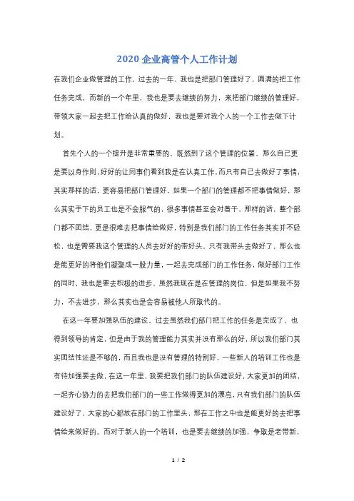 2020企业高管个人工作计划