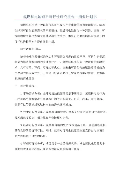氢燃料电池项目可行性研究报告--商业计划书