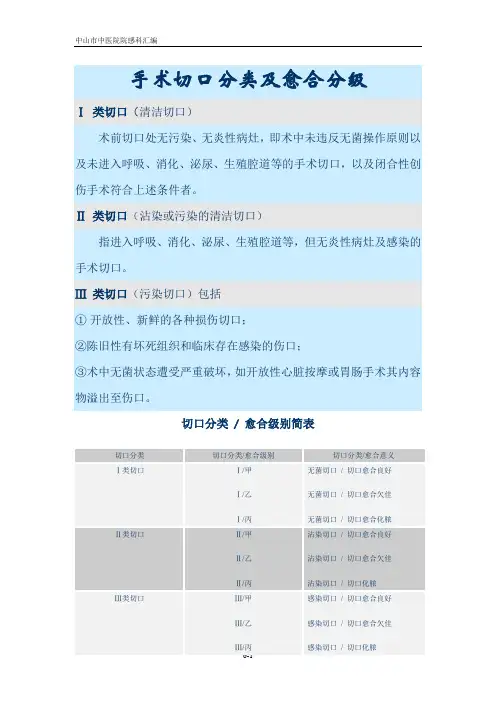 手术切口分类及愈合分级