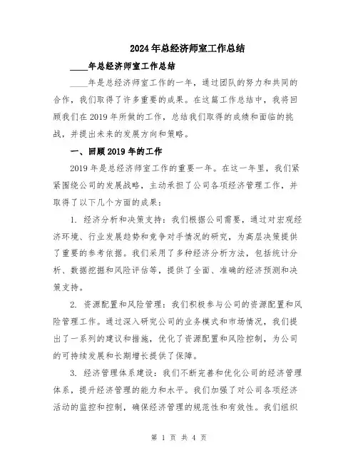 2024年总经济师室工作总结