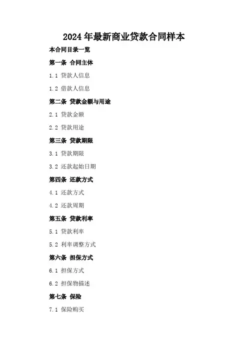 2024年最新商业贷款合同样本