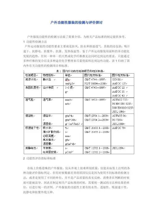 户外功能性服装的检测与评价探讨