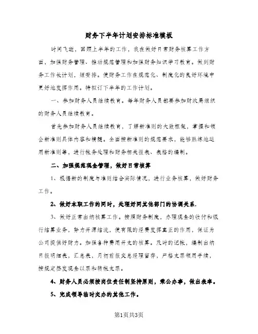 财务下半年计划安排标准模板（2篇）