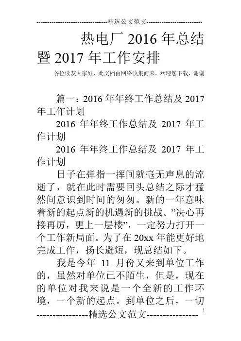 热电厂2016年总结暨2017年工作安排