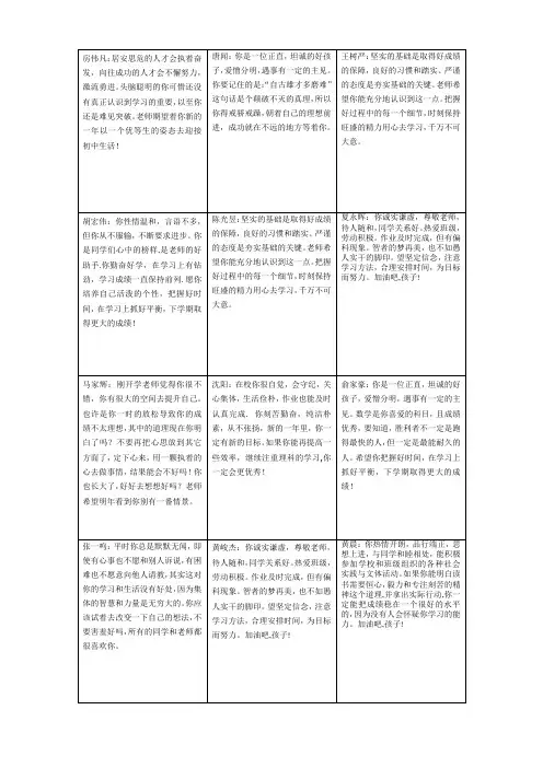 二(6)评语学籍卡