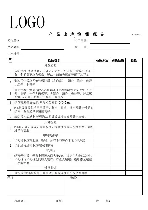 SMT产品出库检测报告