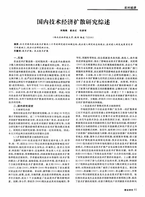 国内技术经济扩散研究综述