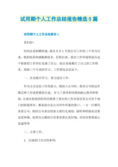 试用期个人工作总结报告精选5篇