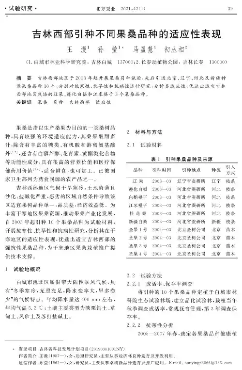 吉林西部引种不同果桑品种的适应性表现