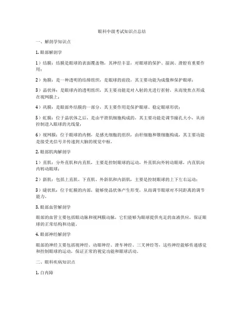 眼科中级考试知识点总结